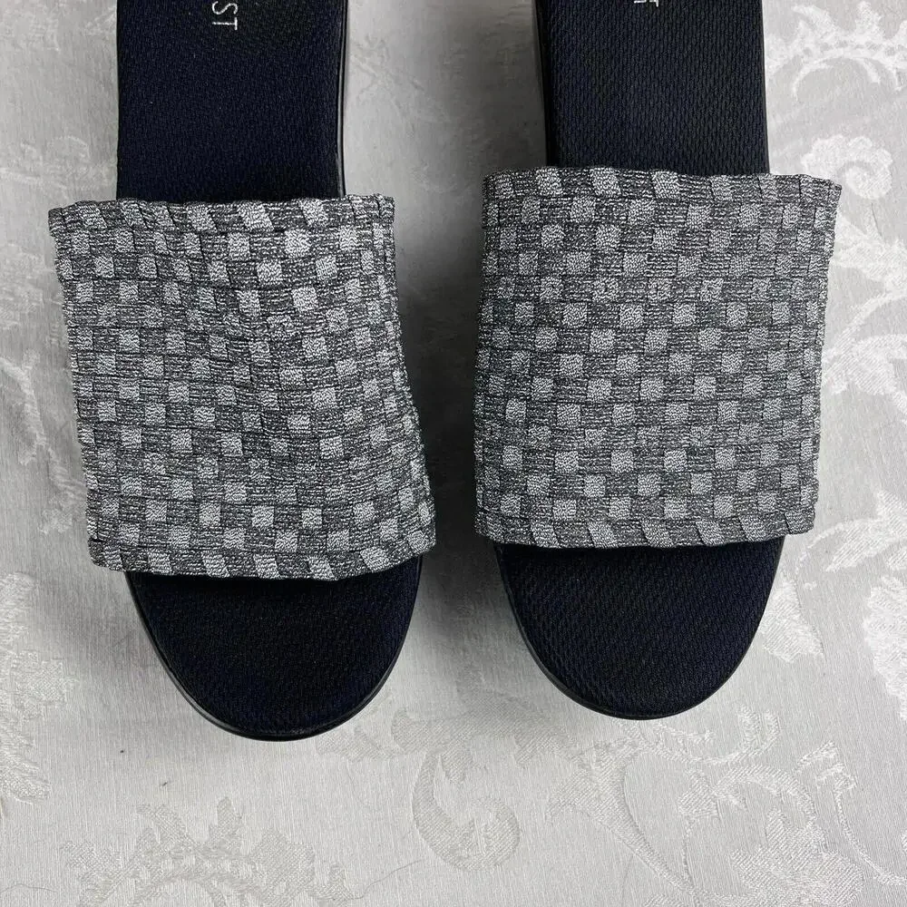 Nine West Womens Shoes Size 8.5 Silver Metaalic Textile Fabric Slide Wedge Heel - Picture 7 of 13